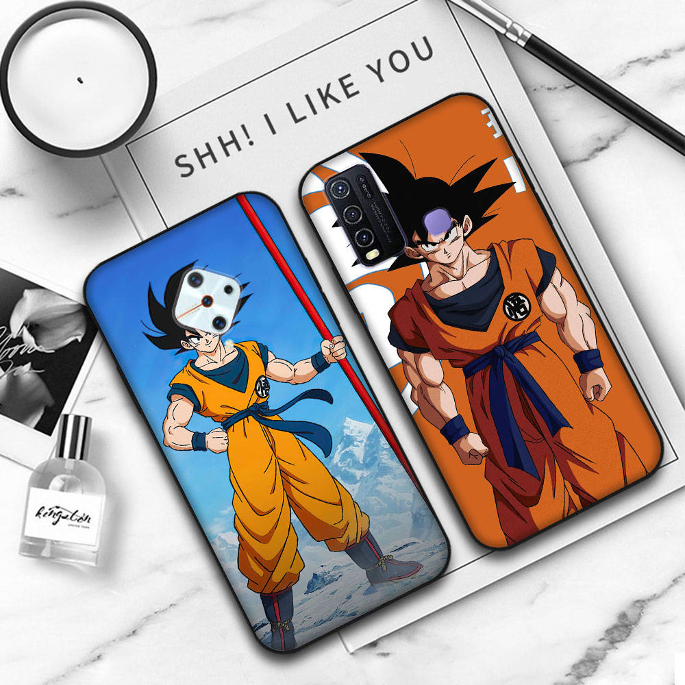 Мягкий черный чехол JW83 Dragon Ball Goku для iPhone 16 15 Plus 14 13 Pro 8 SE XR XS Max P30 Nova 5T Y5P Y6 Y7 Y8P Y9 Realme C30 C33 C31 VIVO Y36 V27