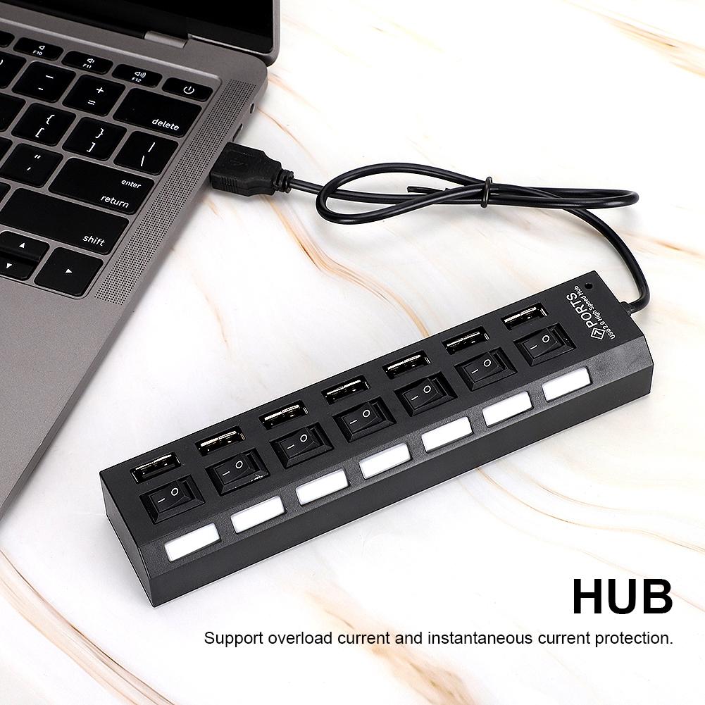 7-портовый USB-хаб Док-станция Черный 480 Мбит/с с переключателем для защиты от перегрузки по току 7 портов Черный
