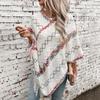 Women's Autumn and Winter Large Size V-neck Casual Cape Colorful Striped Tassel Knitted Shawl Sweater Jacket 7 Colors