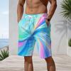 Men Plus Size Beach Shorts Abstract Colorful Swirl Print Quick Dry Drawstring Elastic Waist Casual Shorts For Summer Swimming Surfing