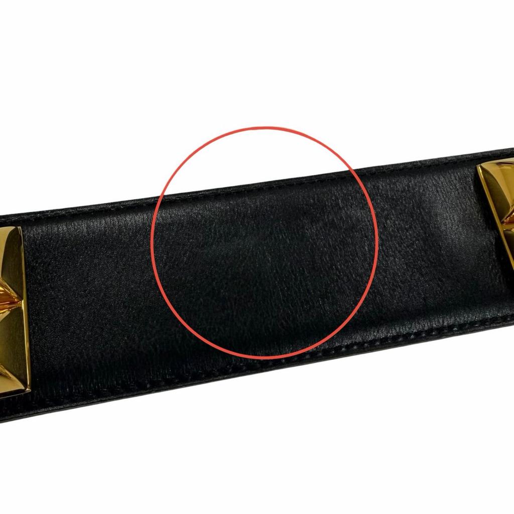 Great HERMES belt Collier de Chien 50 leather black leather Women Used