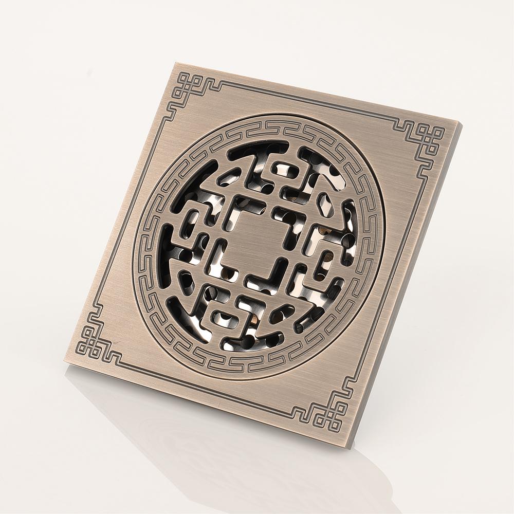 Modern Rectangle Brass Bathroom Shower Floor Drain Brass Finish 100x100mm Eco Friendly Anti-odor Strainer