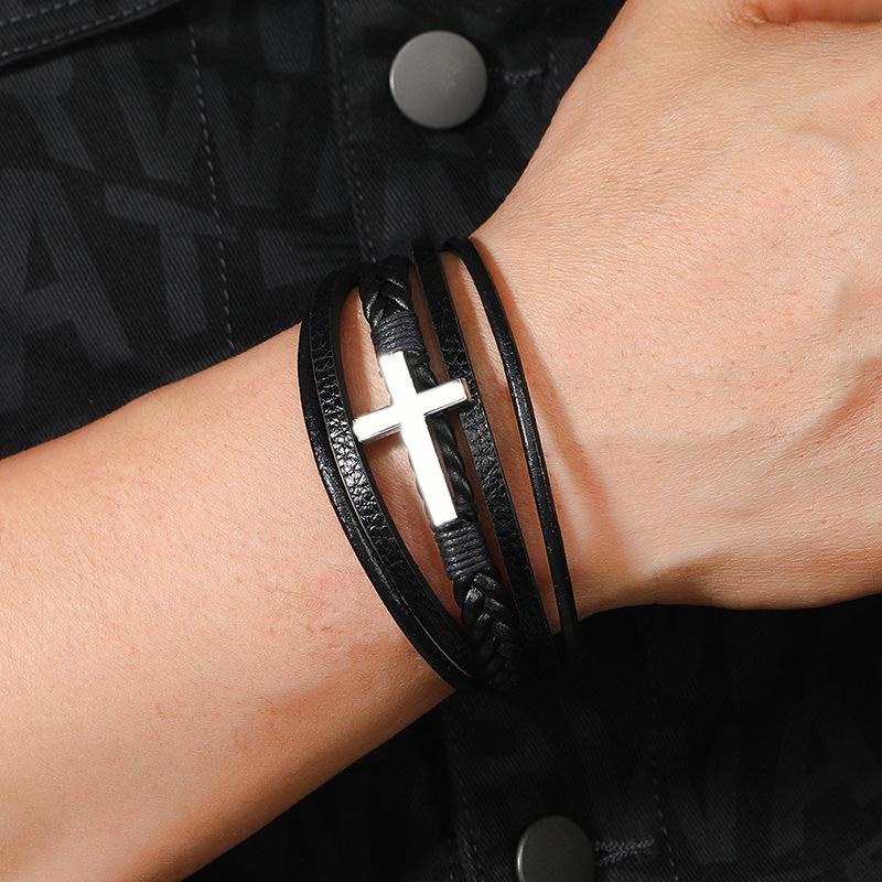 Многоцветный крест мужской PU кожаный плетеный магнитный браслет с пряжкой ювелирные изделия подарок