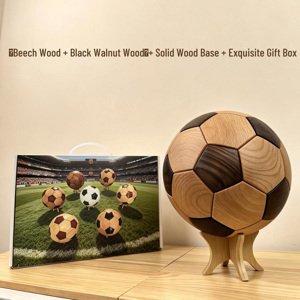 Solid Wood Football Building Blocks Puzzle - Children's Educational Toy & Home Decoration Gift Box
