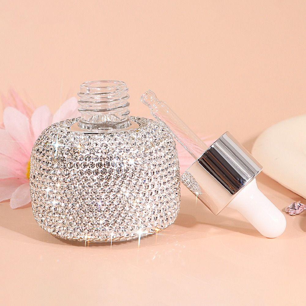 Refillable Glass Dropper Bottles Rhinestone Inlaid Perfume Container Women