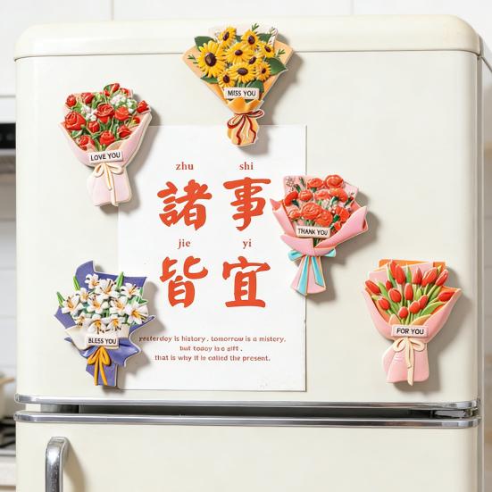 Simulated Bouquet Refrigerator Magnet Resin Flower Fridge Magnet Home Office Kitchen Cabinet Locker Whiteboard Decoration