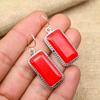 Faceted Red Coral Gemstone Handmade 925 Solid Sterling Silver Jewelry Earrings For Her