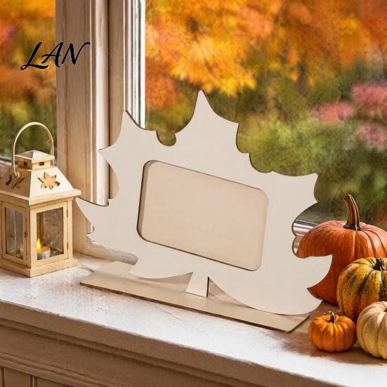 Unfinished Wood Photo Holder Wooden Pumpkin Frame, Halloween Thanksgiving DIY Paintable Craft for Kids, Blank Kids Picture Holder, Fall Harvest