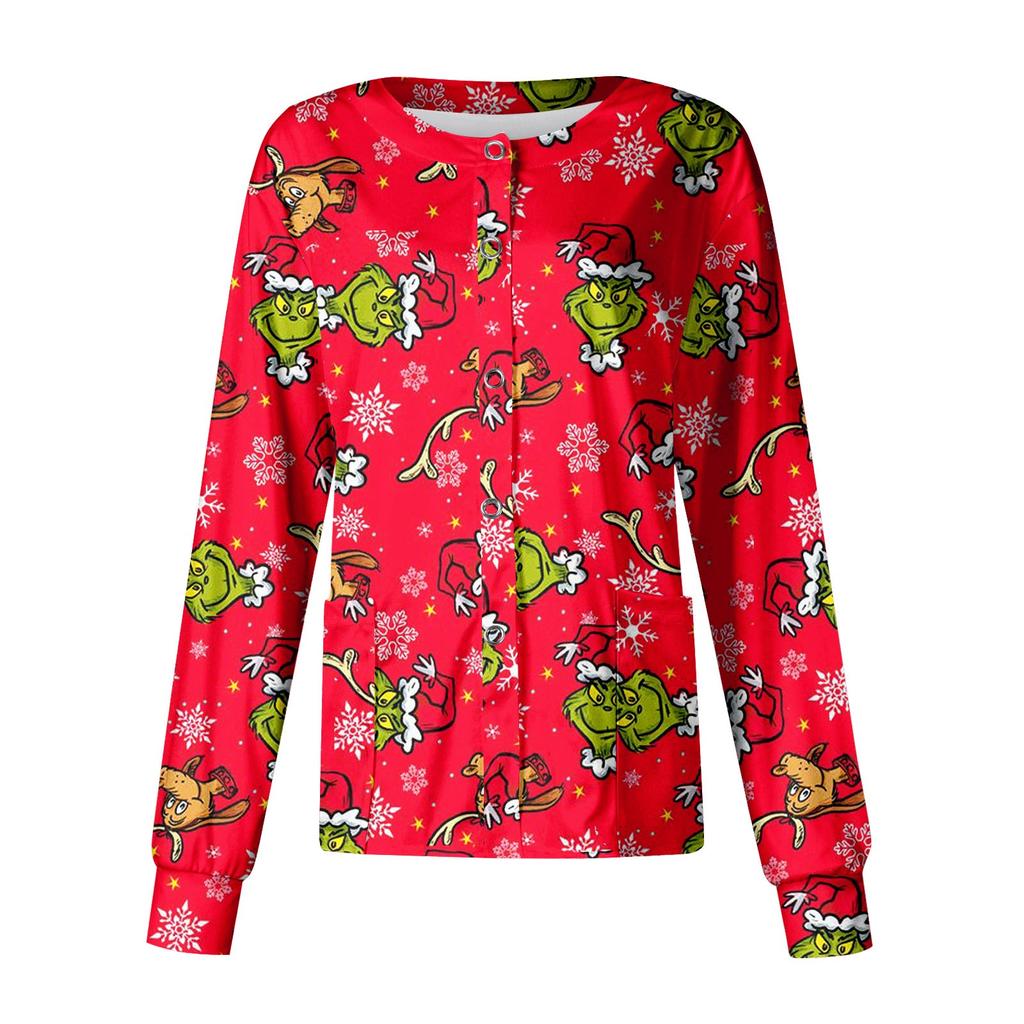 Женский повседневный однобортный топ с длинным рукавом и рождественским принтом Dry-nurse