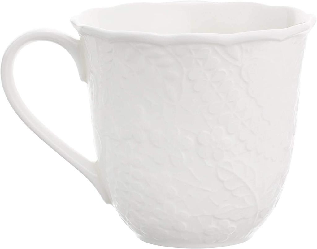 NARUMI Пара кружек Honiton Lace Bright, 350 мл, Белые, Кружевной узор, Милые, Большие, Свадебный подарок, Подходят для микроволновой печи, Подходят для посудомоечной машины, Подарочная коробка, Подарок