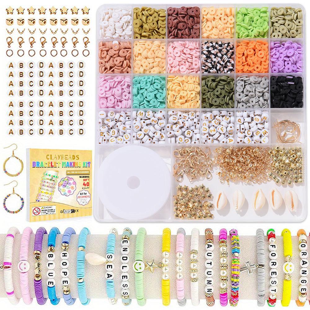 Набор для изготовления браслета из 24-сетчатой глины и рисовых бусин: Бусины 3 мм в 23 цветах для самодельных украшений