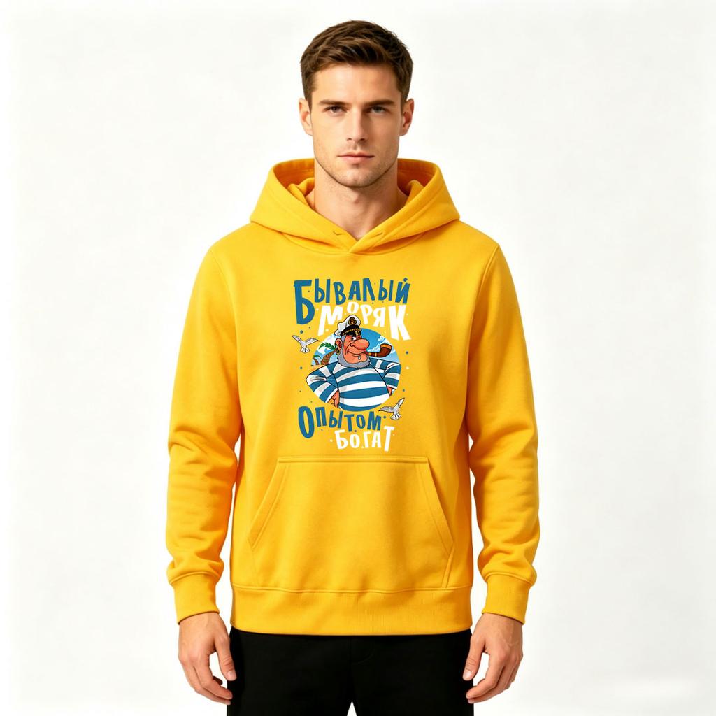 Men's Casual Hoodie, Cartoon Sea Captain Printed Long Sleeve Pullover Sweatshirt for Daily Wear