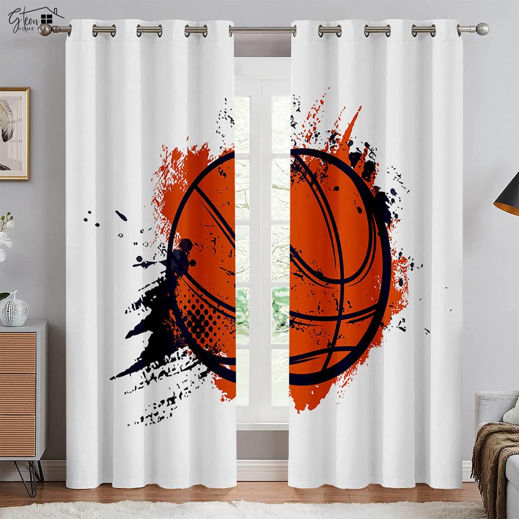 2 шт. Крутые шторы с изображением баскетбола и 3D-печатью для соревнований по баскетболу Slam Dunk, декоративные шторы для гостиной, комнаты для мальчиков, можно стирать в стиральной машине