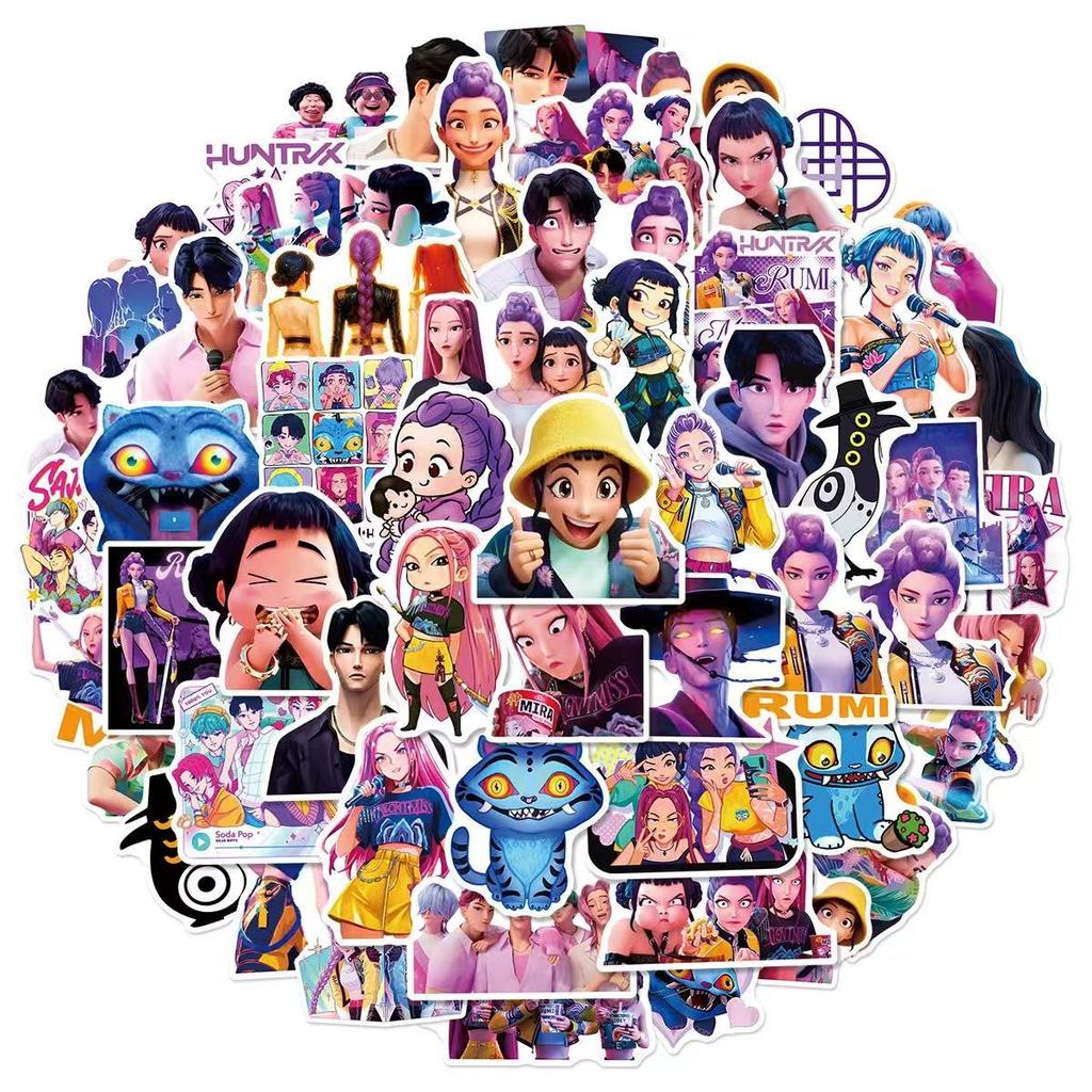 60 шт. K-POP ОХОТНИКИ НА ДЕМОНОВ HUNTR/X Мультяшные граффити-наклейки Телефон Гитара Ноутбук Чемодан Водонепроницаемая наклейка Детские игрушки