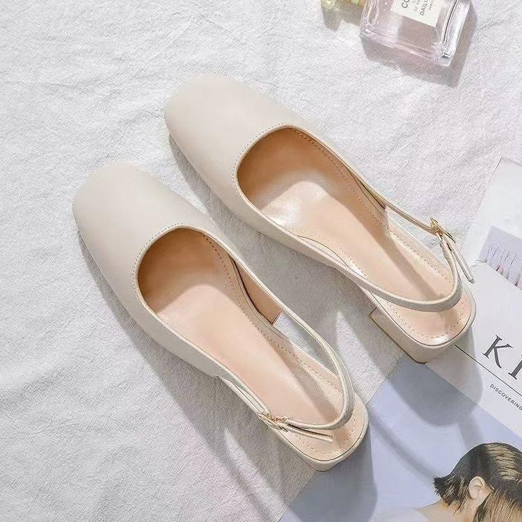 Baotou Back Empty Sandals Women's Summer Mid-heel Outer Wear 2025 New Korean Thick Heel Half-drag Single Shoes Women's High Heels
