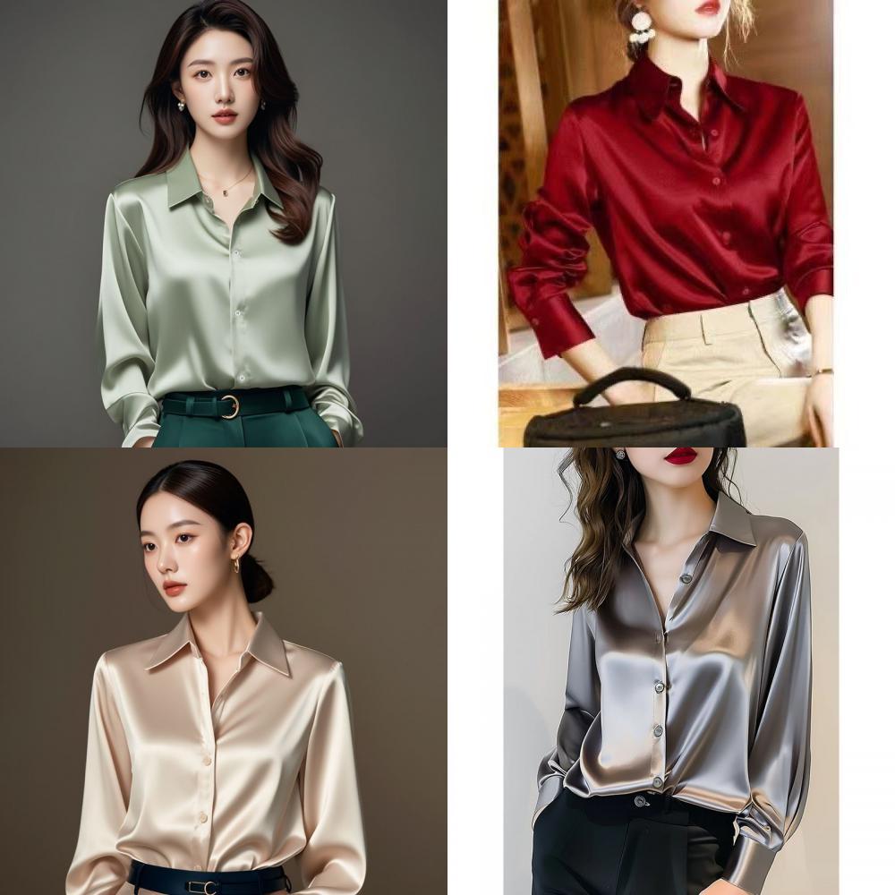 Womens Satin Purple Business Shirt With Long Sleeves For Office And Workwear