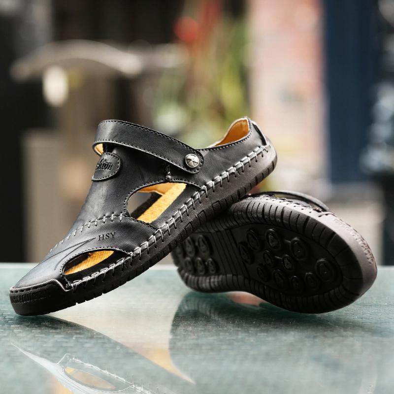 Men's Large Size Leather Beach Sandals