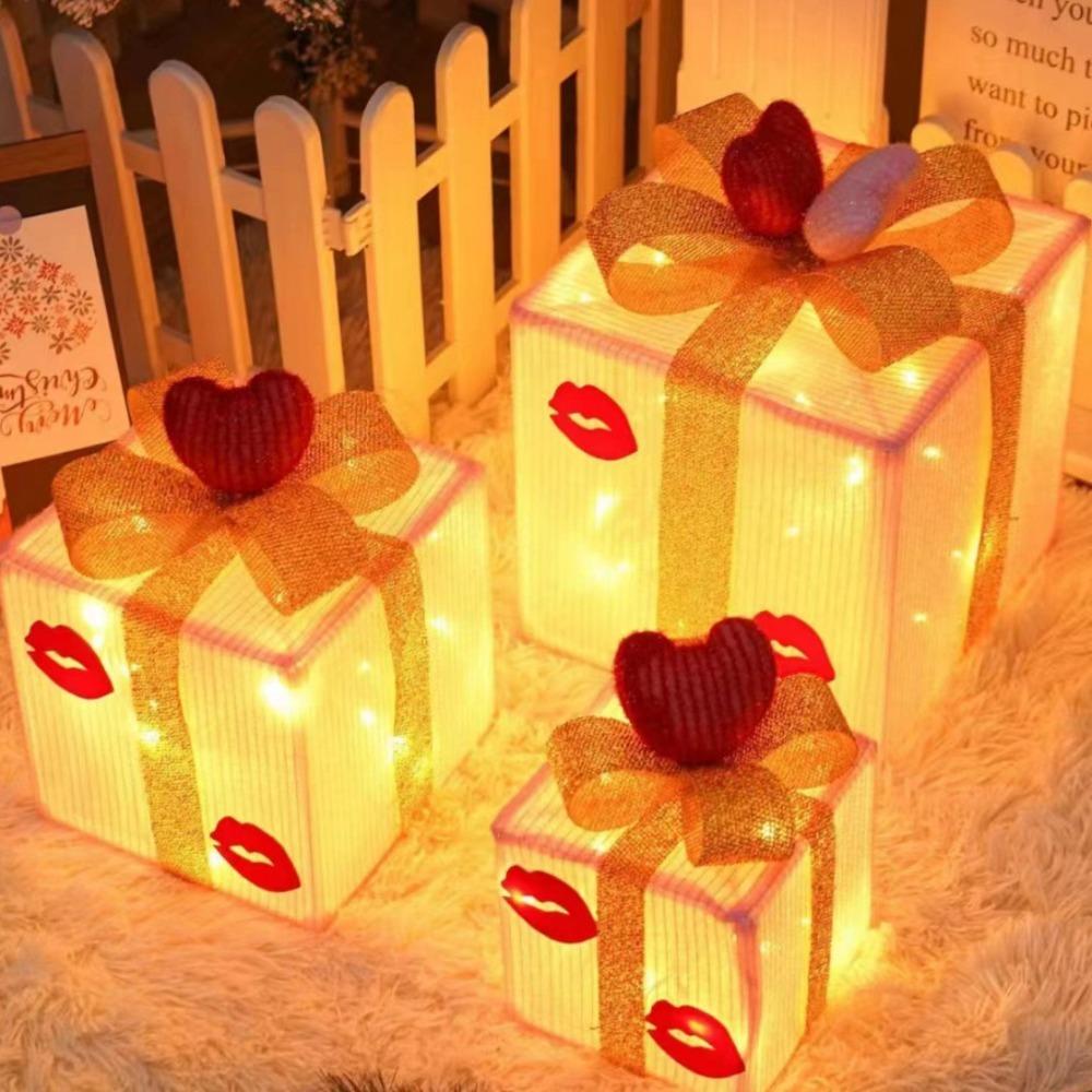 3Pcs Christmas Glowing Decoration Lighted Gift Boxes Set Xmas Lighting Box Party Home Scene Layout