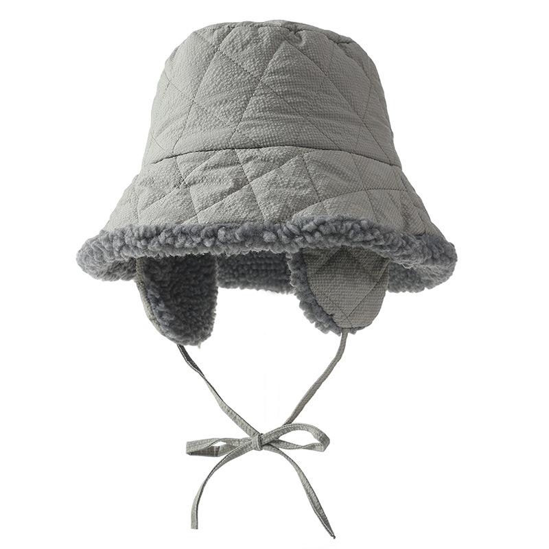 Down cotton fisherman's hat children's autumn and winter new thickened lamb down warm windproof ear protector basin hat shows small face