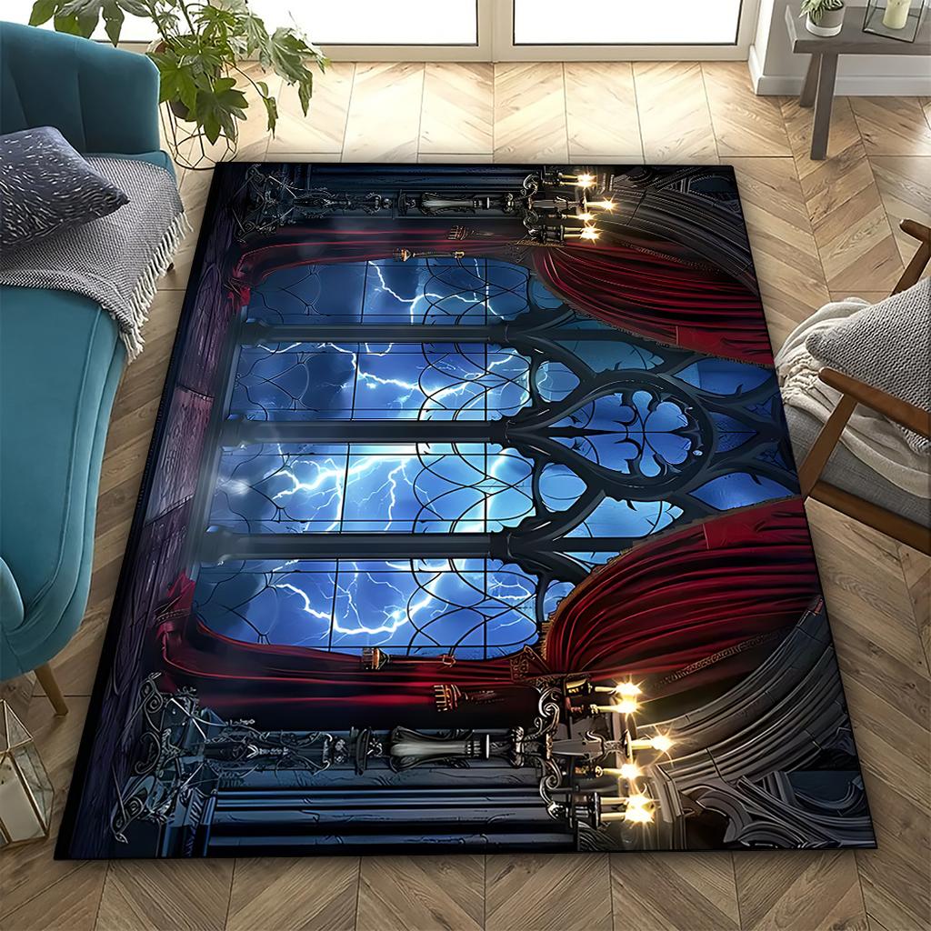 Ковер с рисунком средневекового замка, 100% полиэстер, моющийся, легкий, для декора гостиной, спальни, патио