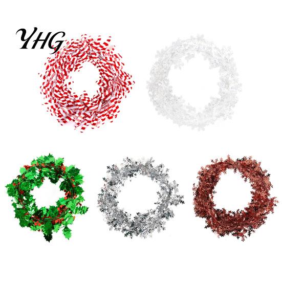 Lightweight Bendable Garland 24.6FT Christmas Wire Garland, Red Green Leaves/Striped Candy/Snowflake Shiny Tinsel Home Holiday Seasonal Ornament