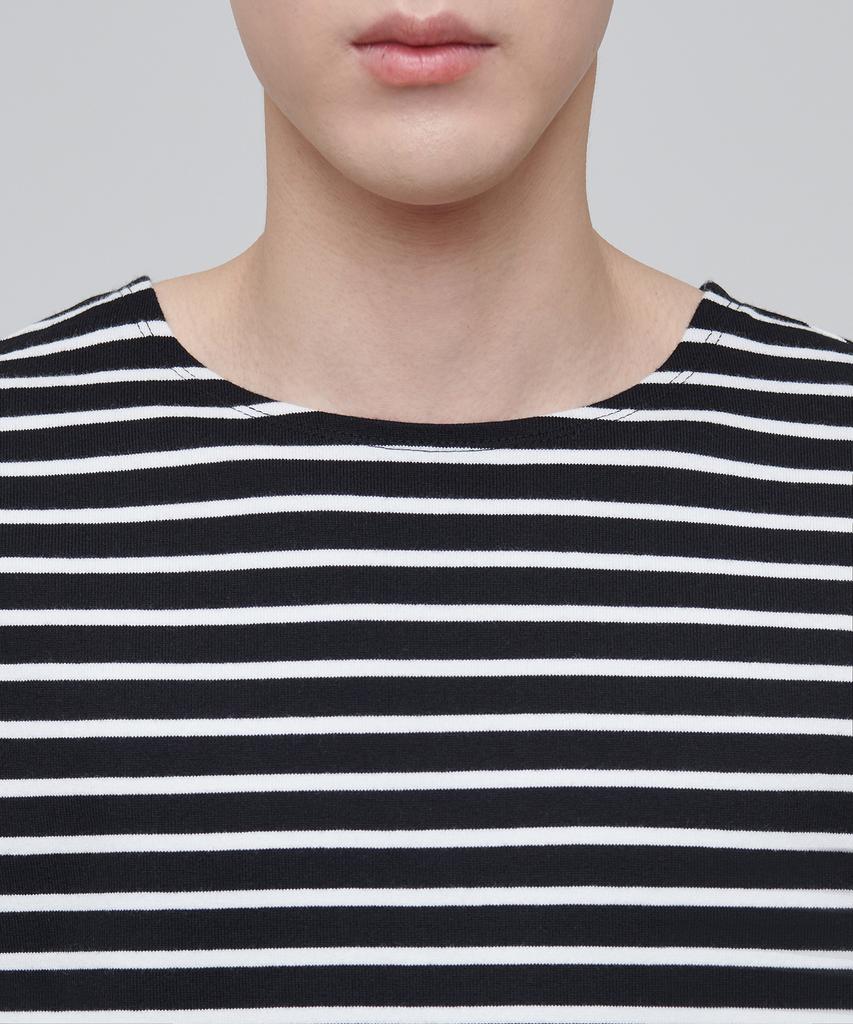 MUSINSA STANDARD Striped Boat Neck Long Sleeve T-Shirt [Black/Ivory]