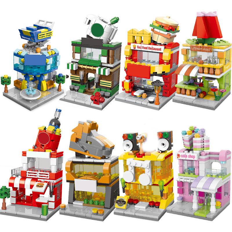 DIY Архитектурный магазин, вид на улицу, еда, дом, строительные блоки, комплект, кирпичи для девочек, классическая модель фильма, детские игрушки для детей