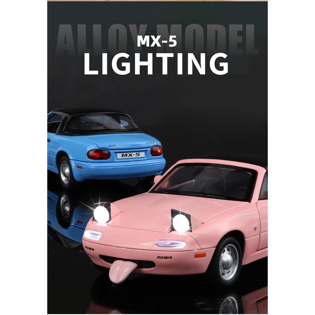 1/24 Mazda MX5 Модель легкосплавного автомобиля Звук и свет Инерционный механизм Детская игрушка Коллекционные предметы Подарок на день рождения