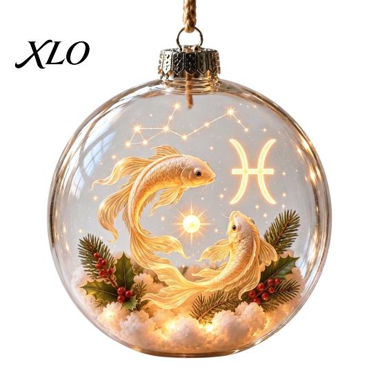 Hanging Baubles for Holiday Decor Lighted Zodiac Christmas Ornament, Glowing Sign Ball with Warm LED, Acrylic Ornaments Wall 3D Clear Pendant