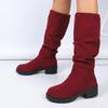 Модные женские ботильоны Зимняя мода Слипоны Обувь на квадратном каблуке для женщин Уличные ботфорты Плиссированные удобные ботинки Женские