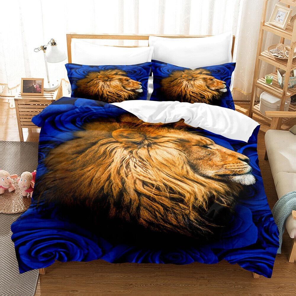 Комплект постельного белья с 3D-принтом и рисунком льва, пододеяльник, наволочка для детской и подростковой спальни, украшение для односпальной и двуспальной кровати