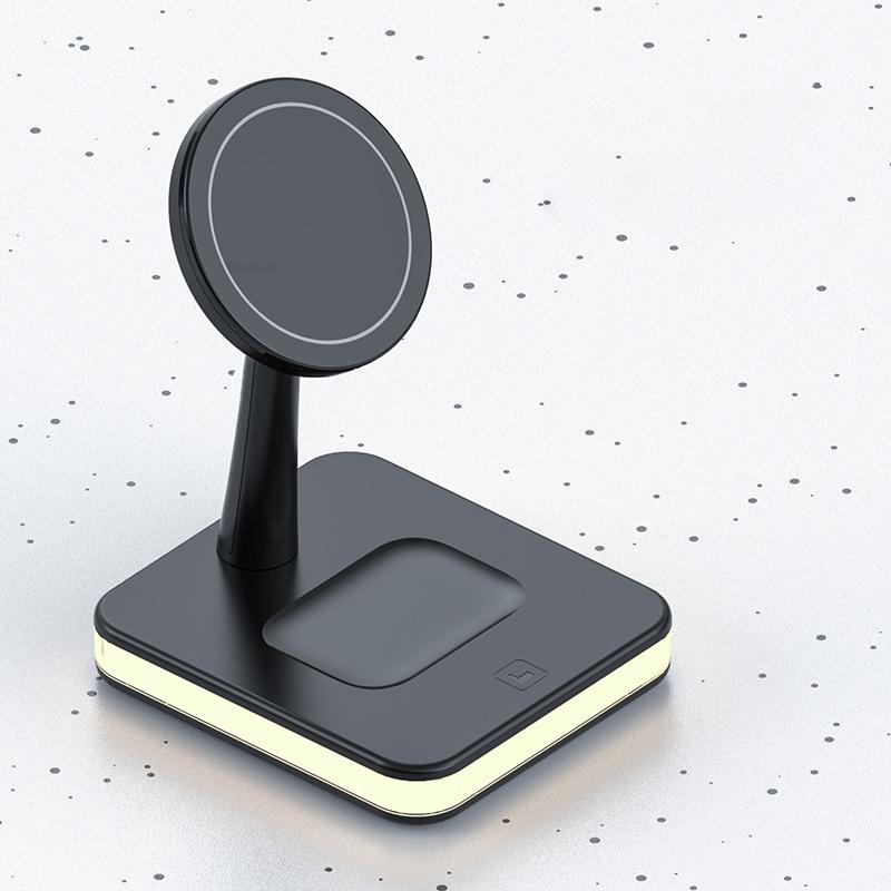 VAORLO Док-станция для беспроводного зарядного устройства 3 в 1 для iphone 12 12pro 12mini 13pro iwatch Airpods с ночником, быстрая зарядка