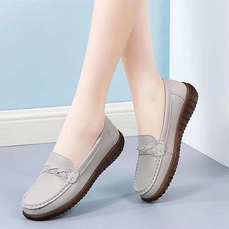 Кожаные туфли Doudou женские 2024 года, осень, новые, с неглубоким горлом, с плоским дном, универсальные, нескользящие, с мягкой подошвой, повседневные, для мам и медсестер, кожаные туфли