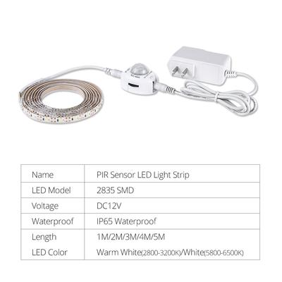 Светодиодная лента с датчиком движения PIR, длина 1-5 м, степень защиты IP65, водонепроницаемость, напряжение 12 В, диоды, автоматическое включение/выключение, освещение лестниц, шкафов, кухонь.
