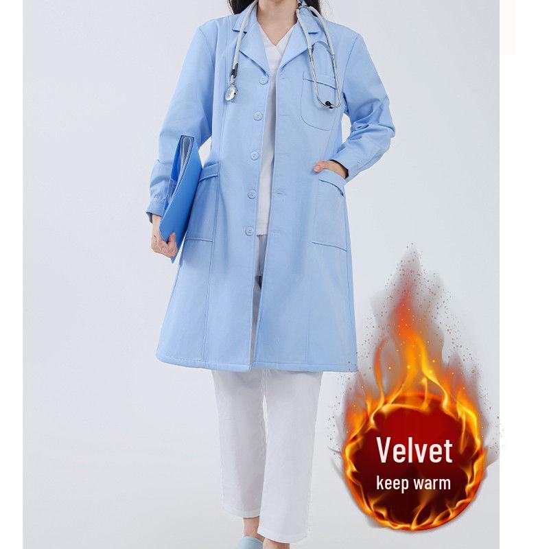 Зимний лабораторный халат на флисовой подкладке: Плотная, с длинным рукавом, унисекс медицинская рабочая одежда для врачей и медсестер
