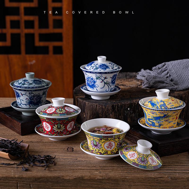 Chinese Kungfu Gai Wan Teaset China Glass Tea Sets Dehua Gaiwan Tea Porcelain Teapot Tea Set for Travel Beautiful Easy Kettle