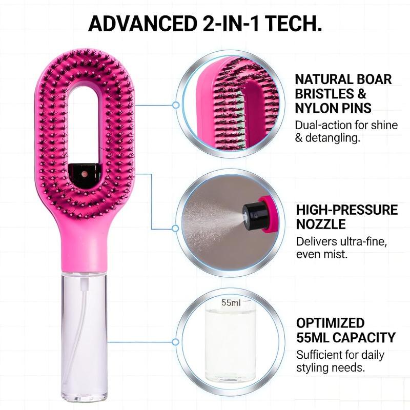 Hair Spray Comb with Fine Mist - 2-in-1 Water Tank Brush for Hydration & Scalp Exfoliation, Travel-Friendly Daily Hair Care Tool