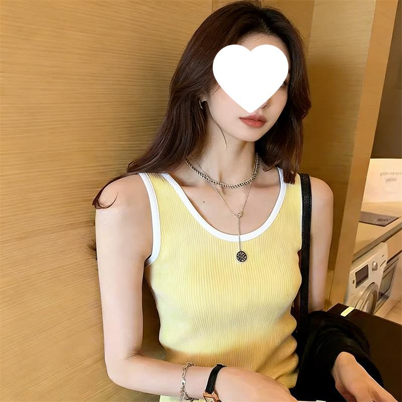 American casual Spice Girl retro hemming collar slim sleeveless knitted T-shirt vest female Spice Girl style open navel top ins