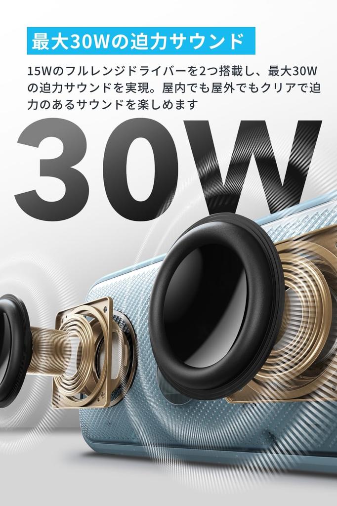 Эквалайзер источника звука Anker Soundcore Motion 300 с переключением, водонепроницаемый до 13 часов, синий [Высокое воспроизведение/автоматическая функция/выход 30 Вт/IPX7