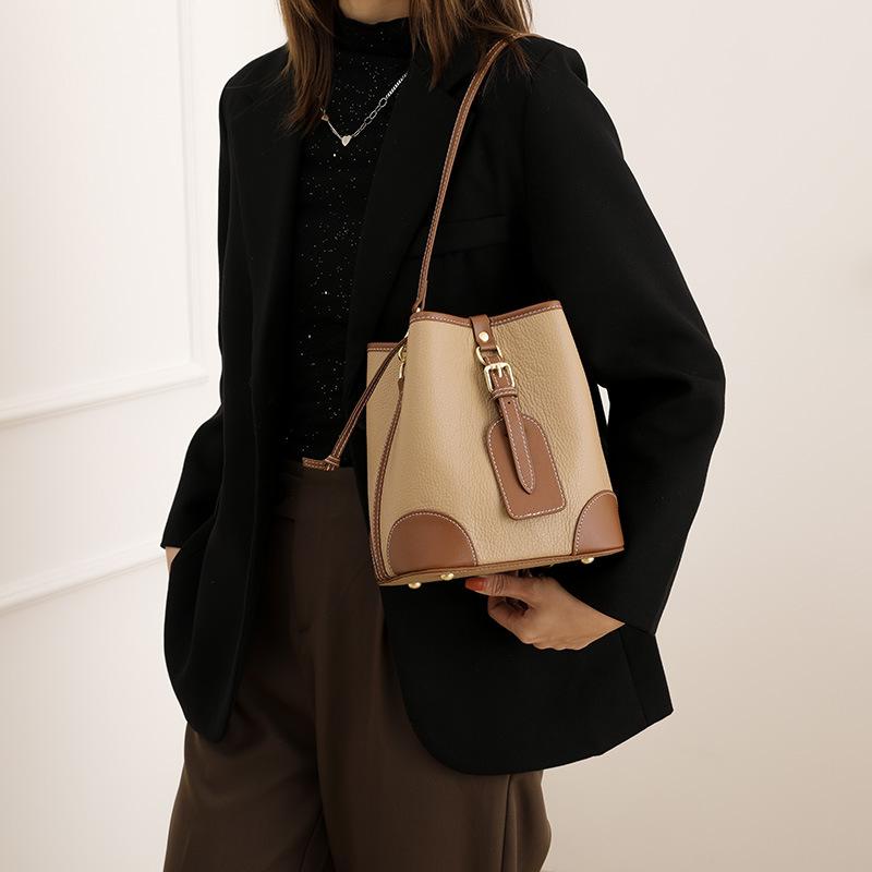 Сумка-ведро из натуральной кожи, подходящая по цвету, женские сумки, новая модная и универсальная женская сумка, сумка из натуральной кожи