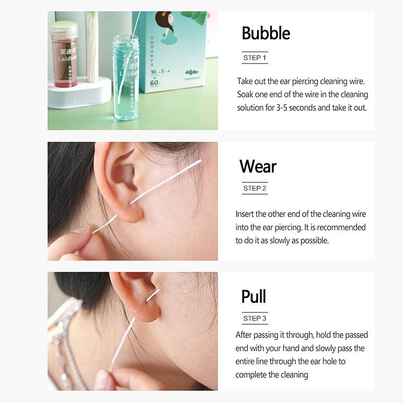 60 шт. одноразовых сережек Mint, очиститель отверстий, дезинфекция, ушные провода, чистка отверстий для пирсинга, уход, стерилизация