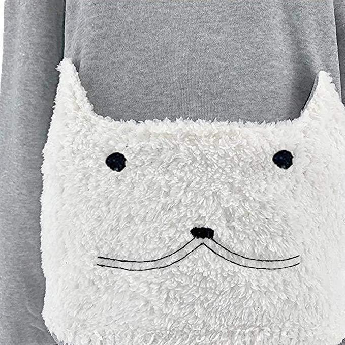 Женская модная вышитая одежда Pet Big Pocket Cat Ear Hooded Sweatshirt