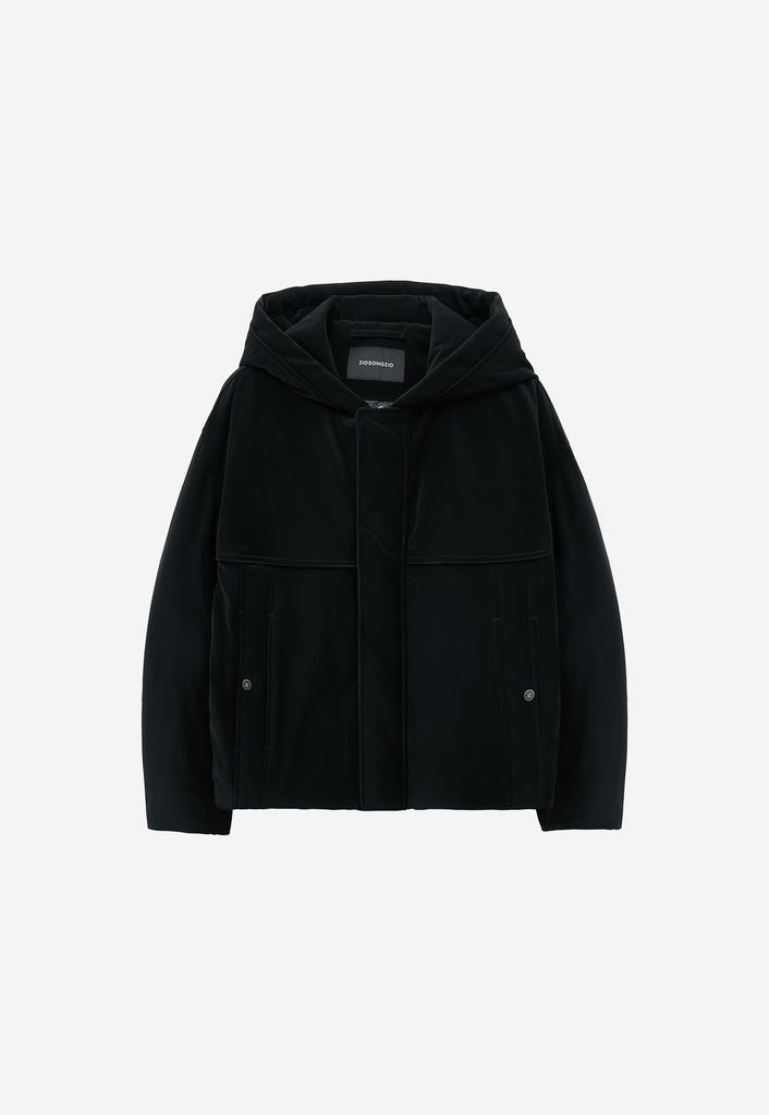 ZIOSONGZIO Glossy Corduroy Hooded Down Jumper Black Zi6Jp706Bk