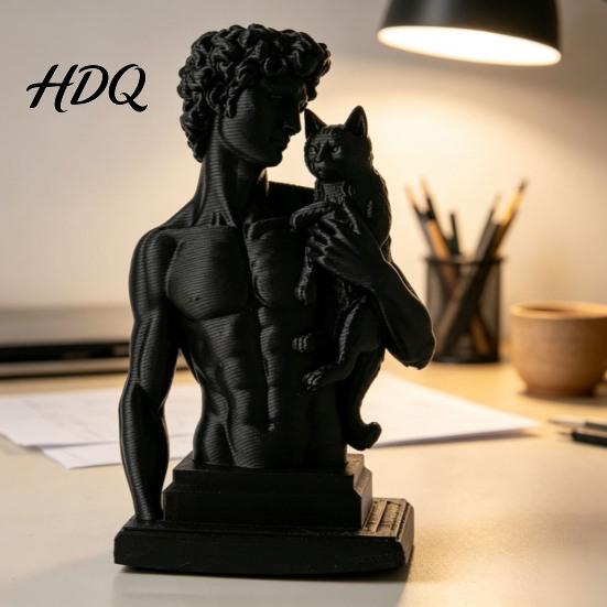 Ретро Домашний Декор 3D Печатная Статуя Давида с Кошкой Европейская Классическая Арт Скульптура Фигурка Личность Настольный Дисплей для Офисного Декора Современный