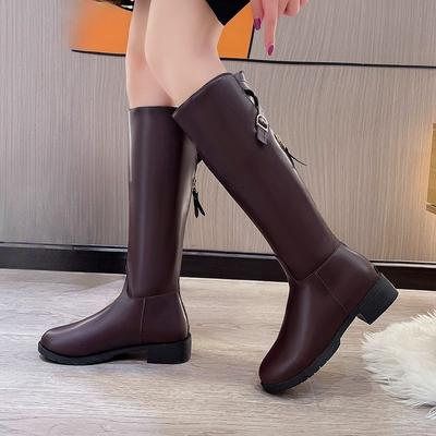 Модные ботфорты женские на платформе, рыцарские ботинки, новые осенне-зимние, с металлической пряжкой, на молнии сзади, ботфорты с толстым голенищем