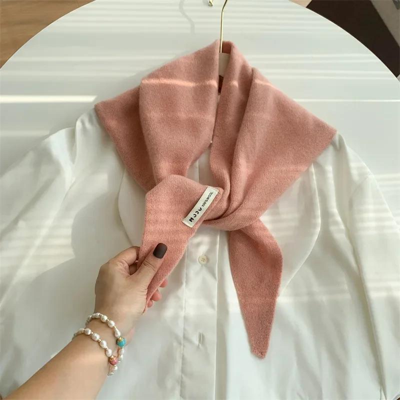 British Korean Style Niche Wool Knitted Triangular Scarf Women Headscarf Knitted Scarf Multi-functional Warm Knitted Scarf