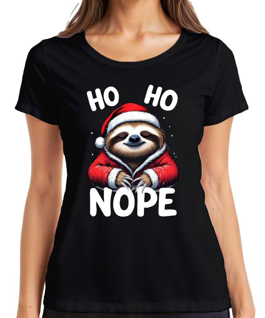 HO HO NOPE Christmas Sloth Funny Santa Hat Gift Winter Womens T-Shirt
