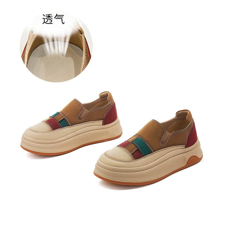 Маленькие белые туфли в национальном стиле 2025 года, весна-лето, новые туфли в стиле ретро с цветовым сочетанием на платформе, женские, с одной педалью, удобные для поездок на работу и обратно