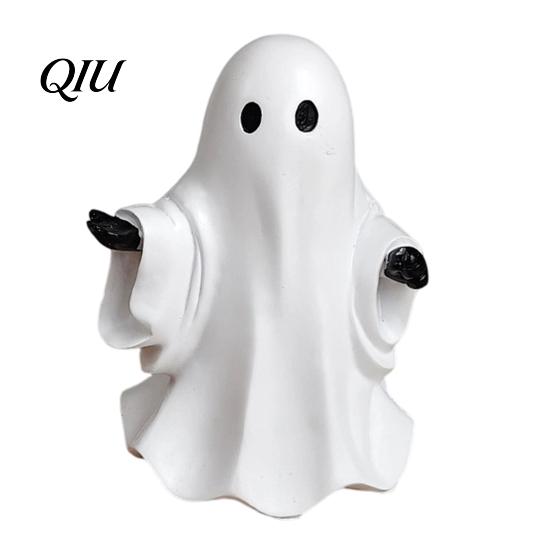 Resin Ghost Figurine Cute White Figurine, Miniature Halloween Decoration, Matte Shelf Sitter Finish Tabletop Statue for Home Party Decor Minimalist