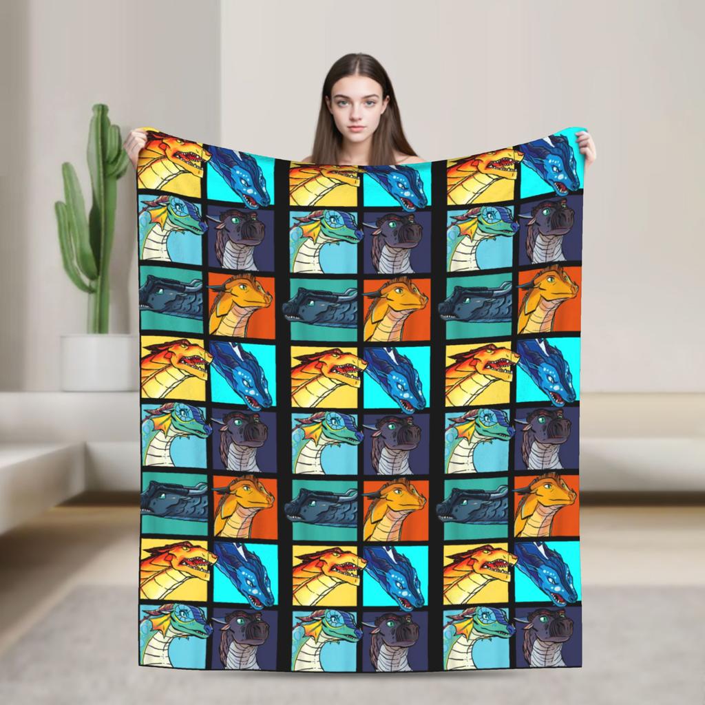 Wings of Fire Dragons Heads Fashion Blankets RainWing SkyWing Fuzzy Throw Fashion Blanket Bedding Portable Soft Warm Bedspreads Multifunctio